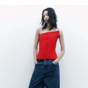 Zara red asymmetric blouse